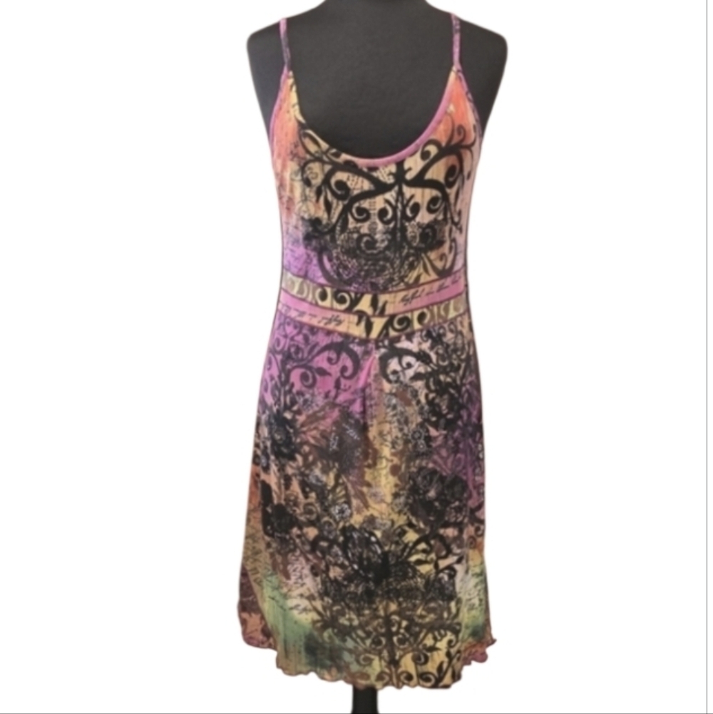 Vintage Y2K Oui 8 Colorful Luxury Dress Midi Rhinestone Vacation Pop Art Print